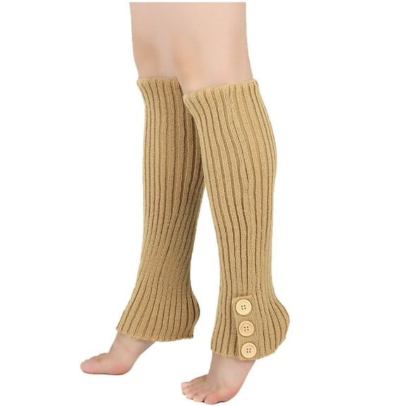 Elainilye Fashion Women's Leg Warmers Warm Wool Socks Knitted Button Socks Long Boot Socks Stacked Socks Foot Warmers,Brown