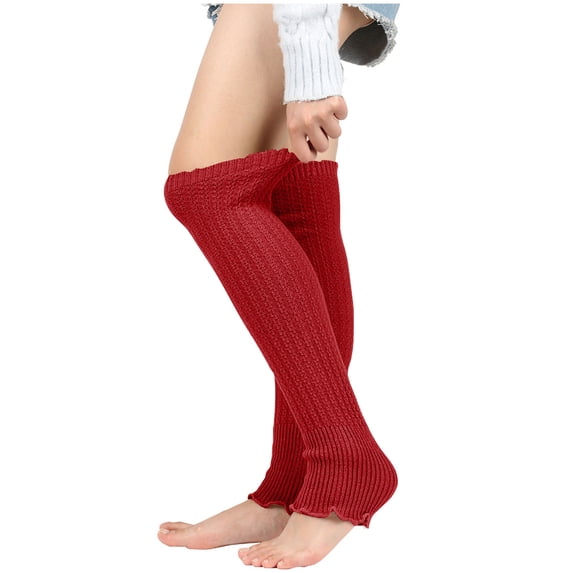 Elainilye Fashion Women's Leg Warmers Woolen Warm Knitted Socks Yoga Leggings Over-the-knee Socks Stockings Winter Heap Socks Foot Warmers,Red