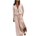 thumbnail image 1 of Elainilye Fashion Women's Long Dress Casual Waistband Long Sleeved Dress With Zipper Pure V-Neck Dress,Pink, 1 of 6