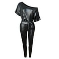 thumbnail image 1 of Elainilye Fashion Women's Matching Sets Rompers Faux Leather Strap Off Shoulder Bodysuit Lady's Jumpsuits,Black, 1 of 5