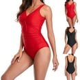 thumbnail image 1 of Elainilye Fashion Women's One-Piece Swimsuits Ladies Sexy Bathing Suit Solid Color Bikini Jumpsuit Swimsuit,Red, 1 of 8