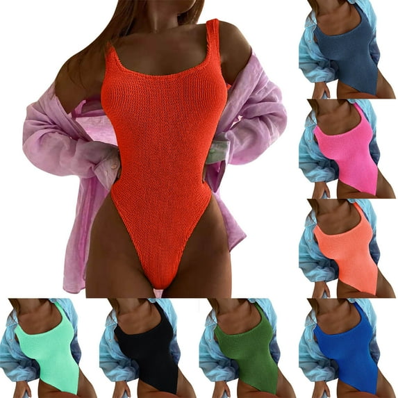 Elainilye Fashion Women's One-Piece Swimsuits Wrinkled Cloth Wave Fluorescent Color One-piece Swimsuit Swimwear,Black