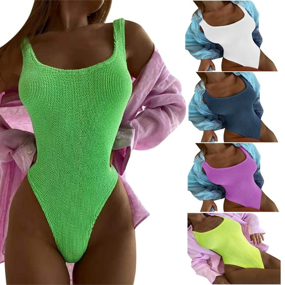 Elainilye Fashion Women's One-Piece Swimsuits Wrinkled Cloth Wave Fluorescent Color One-piece Swimsuit Swimwear,Green