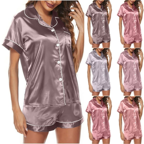 Elainilye Fashion Women's Pajama Sets Casual Homewear Short-Sleeve Tops Shorts Set Nightwear 2 Piece Pajamas Suits,Gray