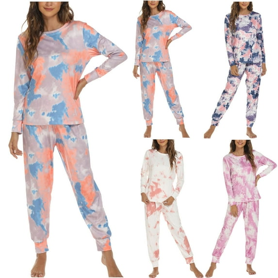 Elainilye Fashion Women's Pajama Sets Print Long-Sleeved Trousers Pajama Set Two-Piece Sleepwear Loungewear,White