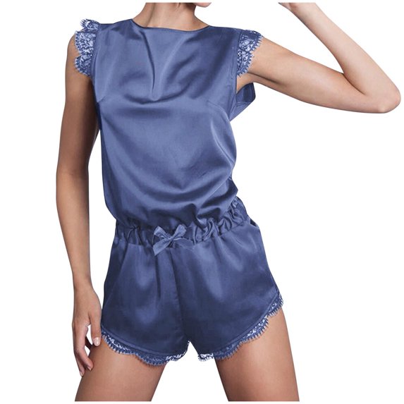Elainilye Fashion Women's Pajamas Short Sleeve Pajamas Casual Short Pajamas Homewear Sleepwear,Blue