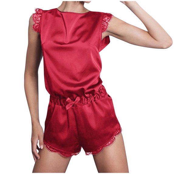 Elainilye Fashion Women's Pajamas Short Sleeve Pajamas Casual Short Pajamas Homewear Sleepwear,Red