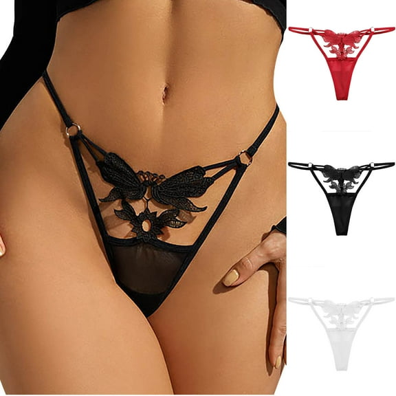 Elainilye Fashion Women's Panties Comfortable Loose Lace Funny Underpants Casual Thong Panties Bikini Underwear,Red