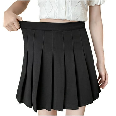 Elainilye Fashion Women's Pleated Skirt A-Line Skirt Anti-Burnout Solid High Waist Short Skirt Preppy Skirt,Black