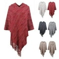 thumbnail image 1 of Elainilye Fashion Women's Poncho Sweater Casual Warm Tassel Cape Knitted Shawl Striped Scarf Pullover Tops Gifts for Women,Brown, 1 of 8
