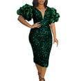 thumbnail image 1 of Elainilye Fashion Women's Prom Dress Solid Color Ruffle V-Neck Temperament Sequin Long Dress Banquet Evening Dress Plus Size Dress,Green, 1 of 7