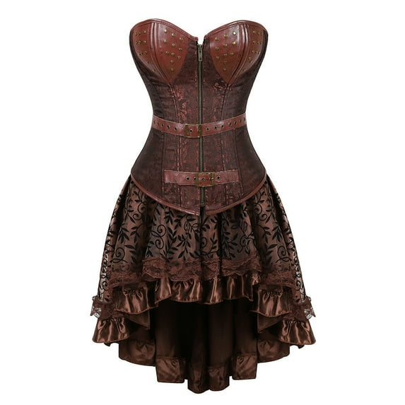 Elainilye Fashion Women's Shapewear Bodysuits Lace Goth Court Corset Bodysuit Body Shapewear Sets,Brown