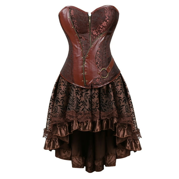 Elainilye Fashion Women's Shapewear Bodysuits Lace Goth Court Corset Bodysuit Body Shapewear Sets,Brown