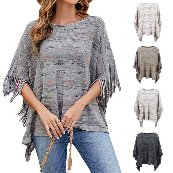 Elainilye Fashion Women's Shawl Wrap Pullover Cardigan Shawls for Spring Warm Tassel Cape Scarf Shawl Gifts for Women,Gray