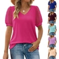 thumbnail image 1 of Elainilye Fashion Women's Shirts Causal V-Neck Vintage Solid Blouse Short Sleeve T-Shirt Summer Tops Blouse,Red, 1 of 8