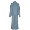 thumbnail image 1 of Elainilye Fashion Women's Shirts Sets Two Piece Outfit Solid Color Knitted Top And Wide-leg Pants Two-piece Set,Blue, 1 of 7