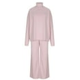 thumbnail image 1 of Elainilye Fashion Women's Shirts Sets Two Piece Outfit Solid Color Knitted Top And Wide-leg Pants Two-piece Set,Pink, 1 of 7