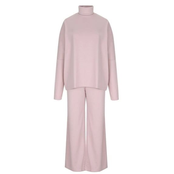 Elainilye Fashion Women's Shirts Sets Two Piece Outfit Solid Color Knitted Top And Wide-leg Pants Two-piece Set,Pink