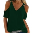 thumbnail image 1 of Elainilye Fashion Women's Shirts Summer T-Shirt Shirt Cold Shoulder Pullover Top Blouse V-Neck Short Sleeve Solid Tops,Green, 1 of 5