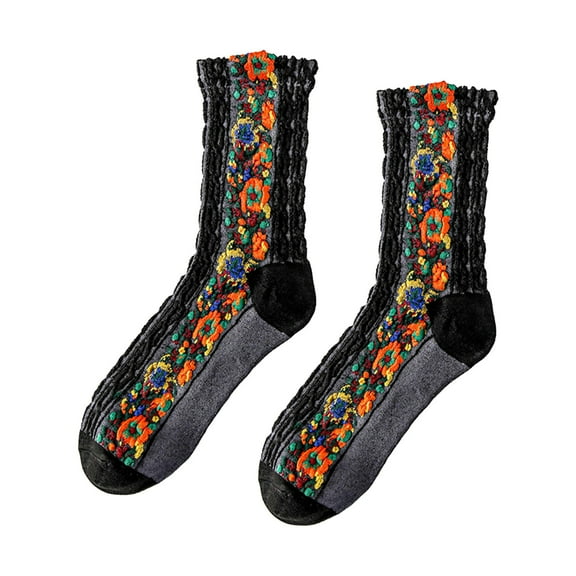 Elainilye Fashion Women's Socks Winter Short Socks Embossed Pattern Retro Versatile Mid Length Socks Great Gifts for Women