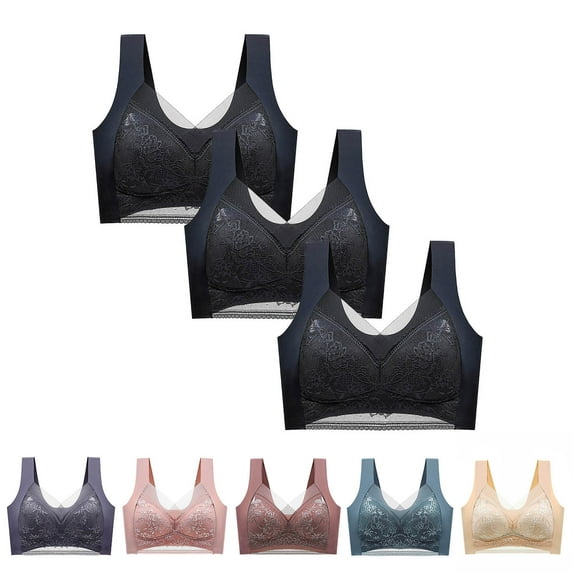 Elainilye Fashion Women's Sports Bras Lace Gathered Bra Plus Size Sports Bra Underwear Yoga Bra Everyday Bras,Black