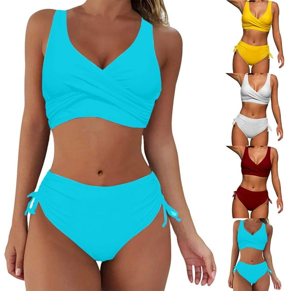 Elainilye Fashion Women's Swimsuits Two Piece Bathing Suit Sexy Solid Backless Bikini Bandage Swimwear Swimsuit Beachwear Set,Red