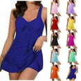 thumbnail image 1 of Elainilye Fashion Women's Tankini Swimsuits Solid Color Swimsuit V Neck Lace Split Swimwear Set Bathing Suits,Blue, 1 of 6