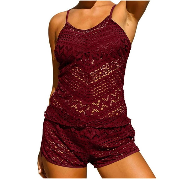 Elainilye Fashion Women's Tankini Swimsuits Split Swimsuit Sexy Casual Bikini Swimsuit Beachwear,Red