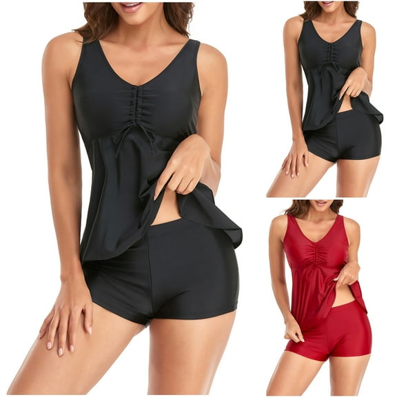 Elainilye Fashion Women's Tankini Swimsuits Two Piece Bathing Suit Halter Printed Sexy Split Swimsuit Beachwear,Black