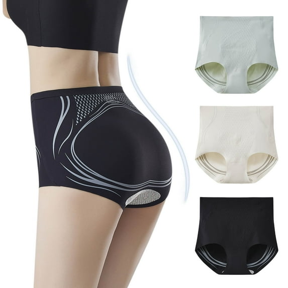 Elainilye Fashion Women's Thong Shapewear Ice Silk Shaping Shorts High Waist Shapewear Elastic Body Shaper Underwear,White