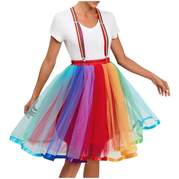 Elainilye Fashion Women's Tutu Skirt Gauze Multicolor Skirt Strap Colorful Suspenders Skirt,Multi-color