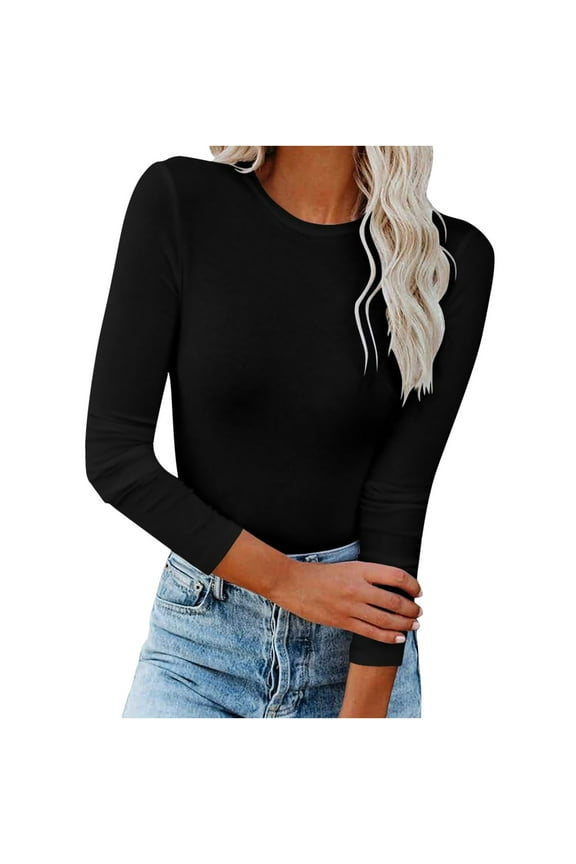 Fashion Women's Undershirt Fall Stretch Slim Fitted Undershirt Long Sleeve Shirt Solid Bottoming Shirt Blouse Tops,Black