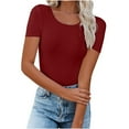 thumbnail image 1 of Elainilye Fashion Women's Undershirt Summer Stretch Slim Fitted Undershirt Short Sleeve Shirt Solid Bottoming Shirt Blouse Tops, 1 of 6