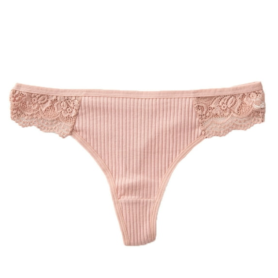 Elainilye Fashion Women's Underwear Pants Solid Color Sexy Low Waist Girls' Cotton Crotch Pants Lace G-string Pants T Pants,Pink