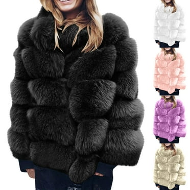 Elainilye Fashion Women's Winter Coats Faux Fur Coat Plus Size Winter Warm Loose Stand Collar Plush Jacket Coat,Pink