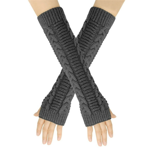 Elainilye Fashion Women's Winter Fingerless Gloves Twisted Knitted Wool Gloves Winter Warm Half Finger Mittens Fingerless Long Gloves,Gray
