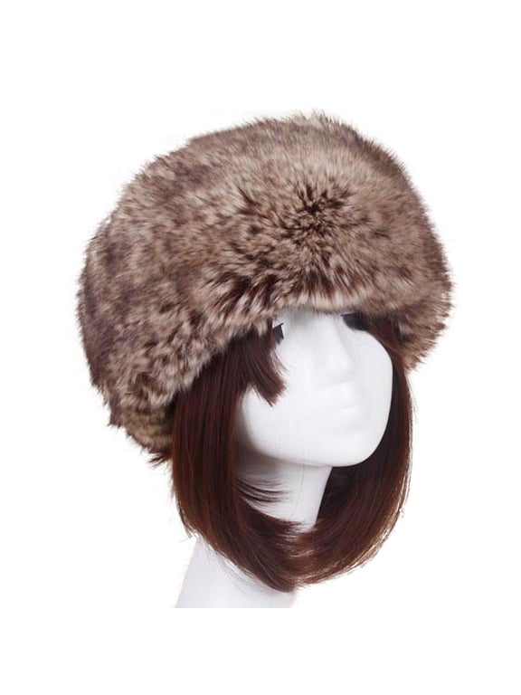 Fashion Women's Winter Hat Hollow Top Imitation Fur Thickened Hat Warm Hat Ring Hood Cover Plush Brimless Hat,Brown