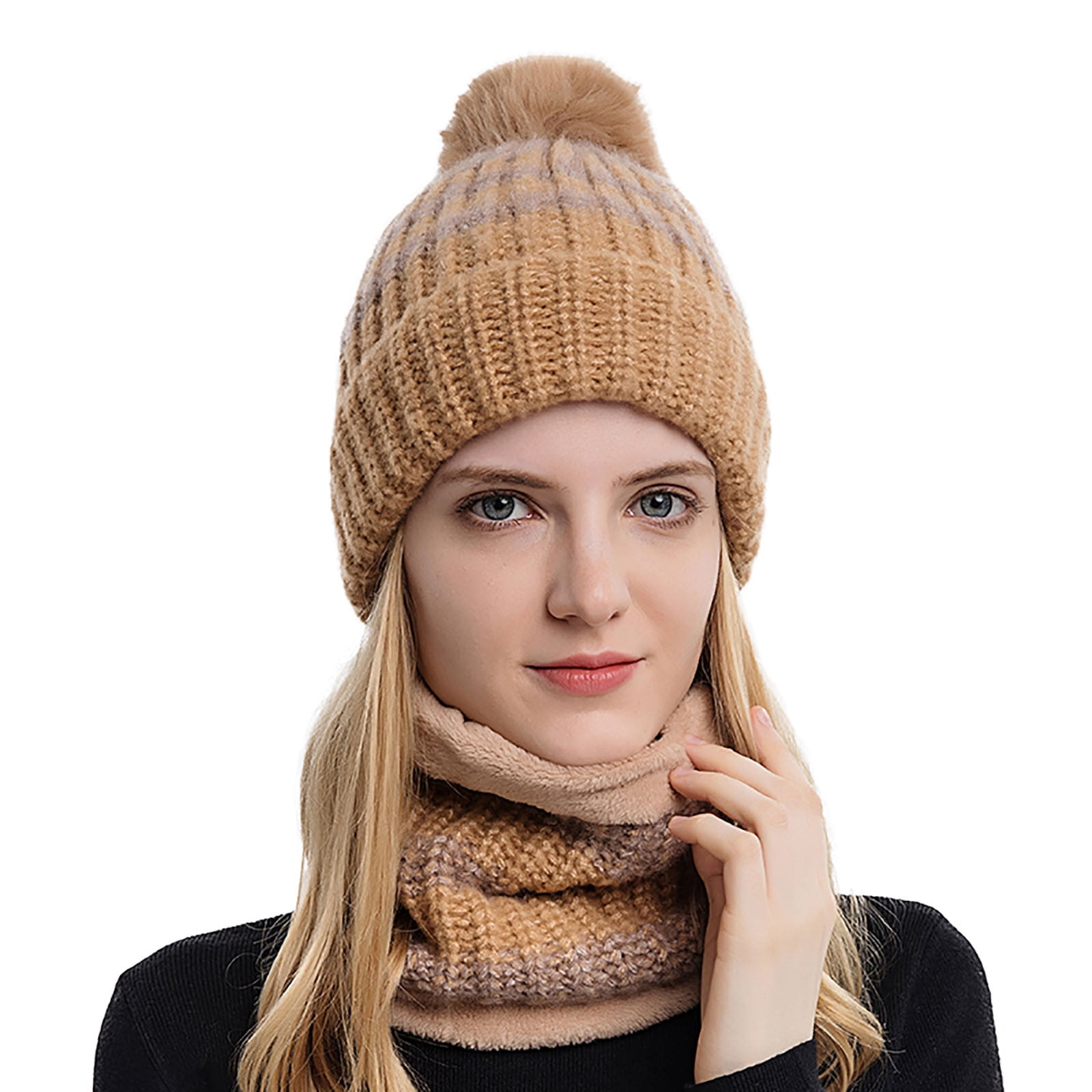Elainilye Fashion Women's Winter Hat Scarf Set Snow Knit Beanie Cap