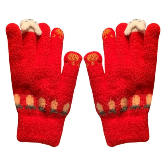 Elainilye Fashion Women's Winter Touch Screen Gloves Christmas Snowman Deer Warm Gloves Elastic Knitted Gloves Winter Warm Gloves,Red