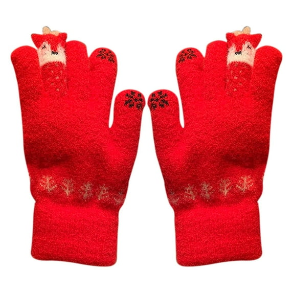 Elainilye Fashion Women's Winter Touch Screen Gloves Christmas Snowman Deer Warm Gloves Elastic Knitted Gloves Winter Warm Gloves,Red