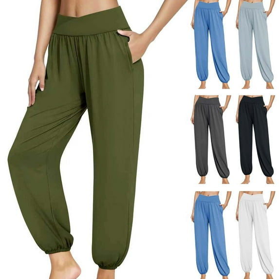 Elainilye Fashion Women's Yoga Leggings Solid High Waist Workout Leggings Casual Sweatpants Yoga Gym Pants,White