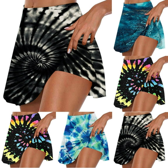 Elainilye Fashion Women's Yoga Shorts Summer Pleated Tennis Skirts Flowy Athletic Shorts Yoga Fake Two Piece Skirt Shorts,Multi-color