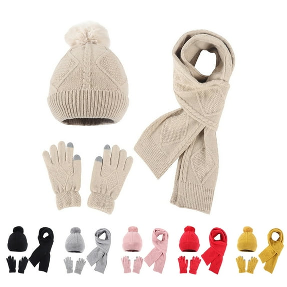 Elainilye Fashion Women's and Men's Knit Hat Scarf Gloves Set Thickened Hat Long Knit Scarf Touchscreen Gloves for Cold Weather,Red