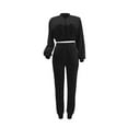 thumbnail image 1 of Elainilye Fashion Womens 2 Piece Outfits Casual Solid Color Workwear Jacket Short Top Leggings Pants Commuting Two-piece Set,Black, 1 of 8