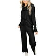 thumbnail image 1 of Elainilye Fashion Womens 2 Piece Outfits Fall Winter Sweatsuit Solid Color Sports Set Loose Casual Long Tops and Pants Set,Black, 1 of 5