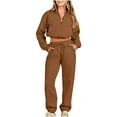 thumbnail image 1 of Elainilye Fashion Womens 2 Piece Outfits Tracksuit Casual Solid Color Half Zippered Long Sleeved Hoodie Pants Sports Set,Brown, 1 of 6
