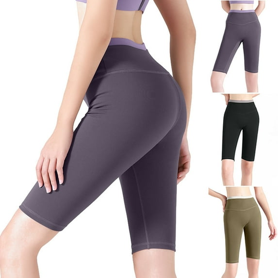 Elainilye Fashion Womens Athletic Pants Solid Color Matching Butt Lifting High Waist Workout Pants Capris Yoga Pants,Black