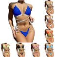 thumbnail image 1 of Elainilye Fashion Womens Bikini Set Two Piece Bathing Suit Sexy Love Drawstring Bikini Swimsuit Swimwear,Yellow, 1 of 7