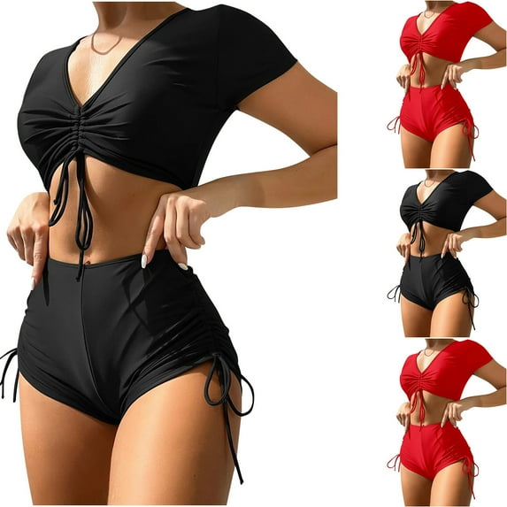 Elainilye Fashion Womens Bikini Swimsuits Summer Color Sexy Split Swimwear Two Piece Swimsuit,Red