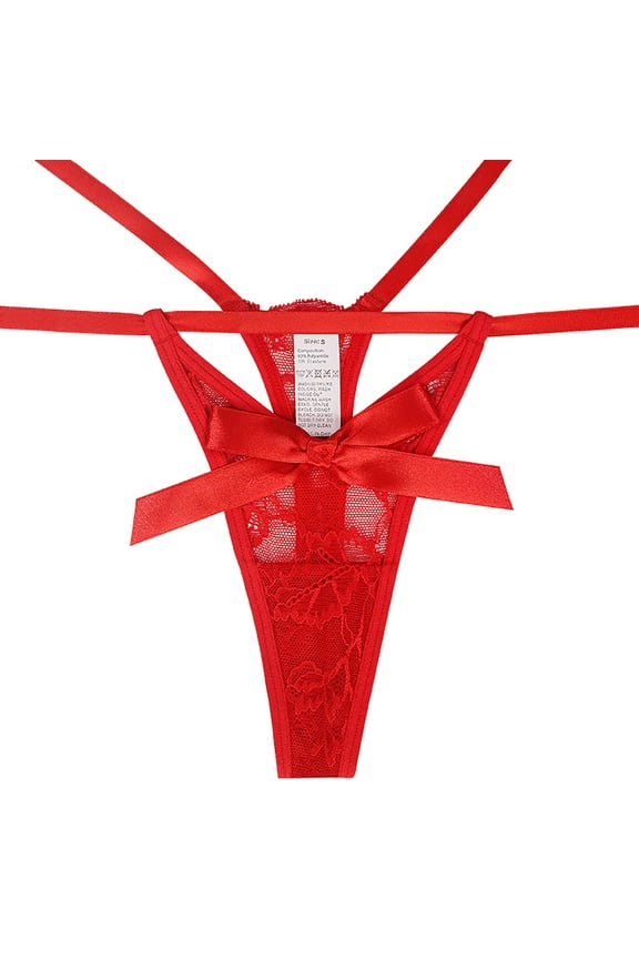 Fashion Womens Bikini Underwear Cotton Lace Thong with Thin Metal Straps Comfortable and Breathable Low Waisted Briefs,Red